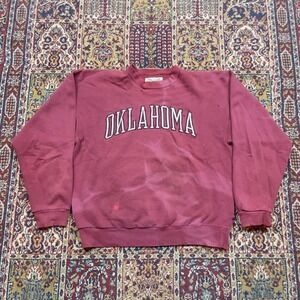 VTG 90s Oarsman 913 Oklahoma Sooners Burgundy Embroidery Sweatshirt XL Faded USA